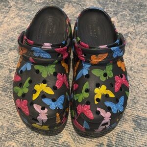 CROCS Women’s Platform Clogs with Colorful Butterfly Design